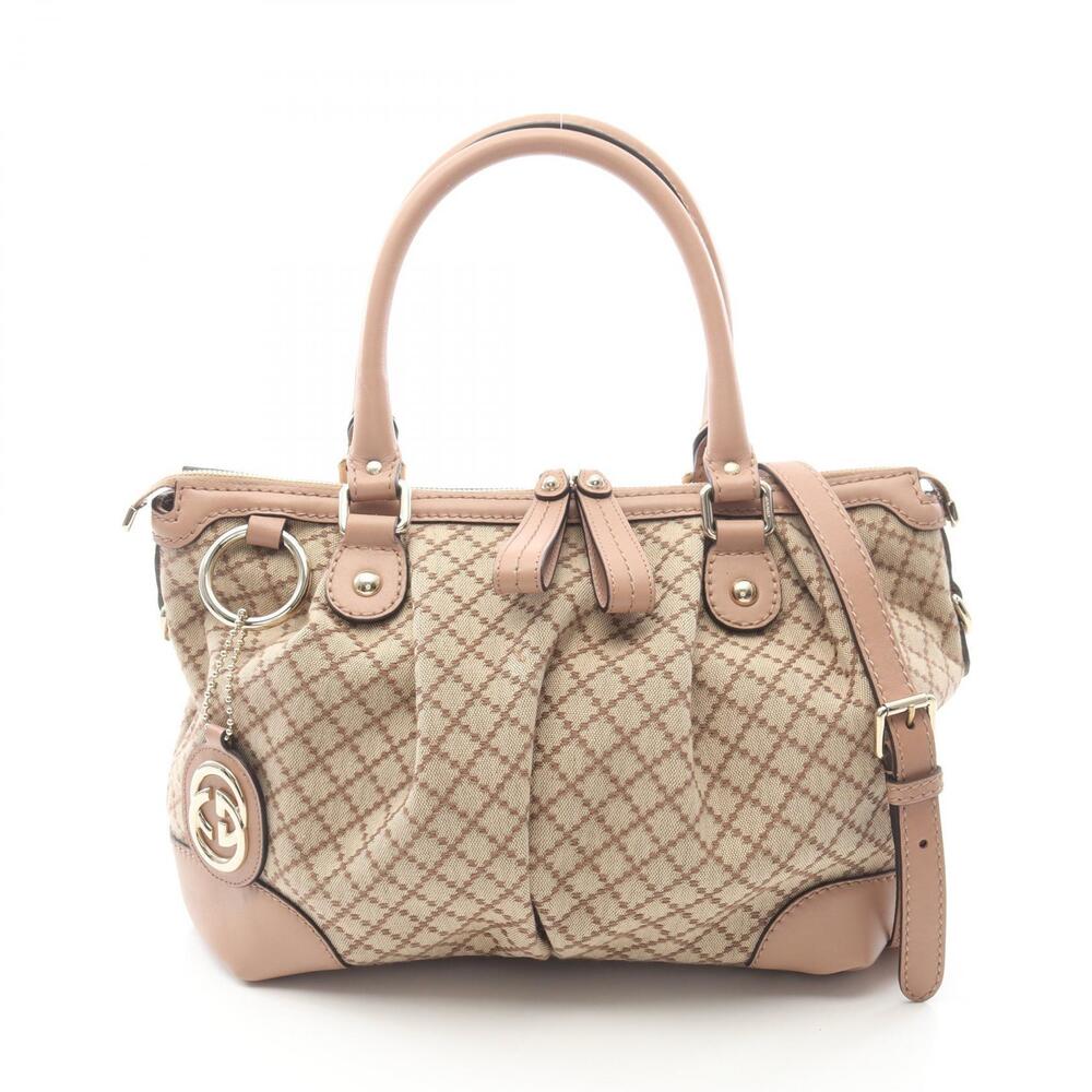 Gucci Sukey Diamante Handbag Canvas Leather Beige Pink
